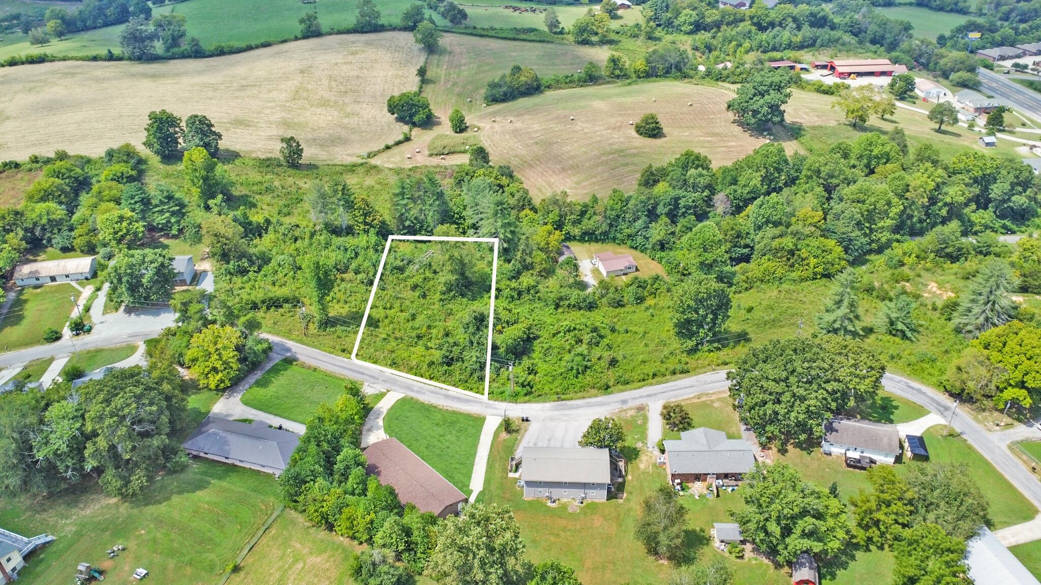 an aerial view of a house with a yard and lake view