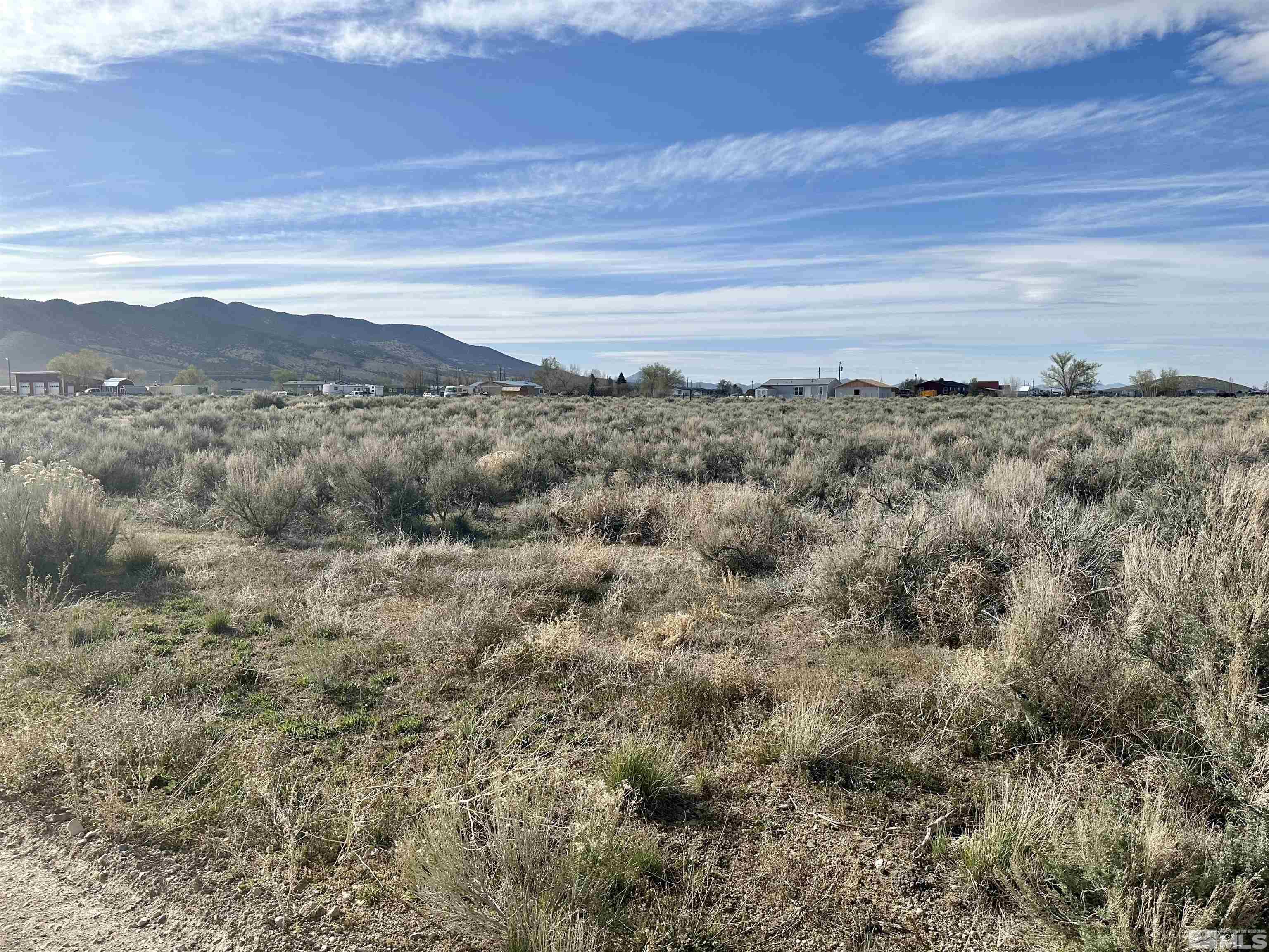 a view of a field with a mountain in the background