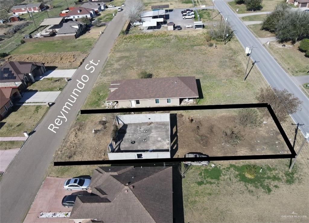 an aerial view of a swimming pool