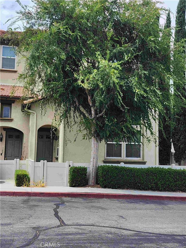 a front view of a house with garage and plants