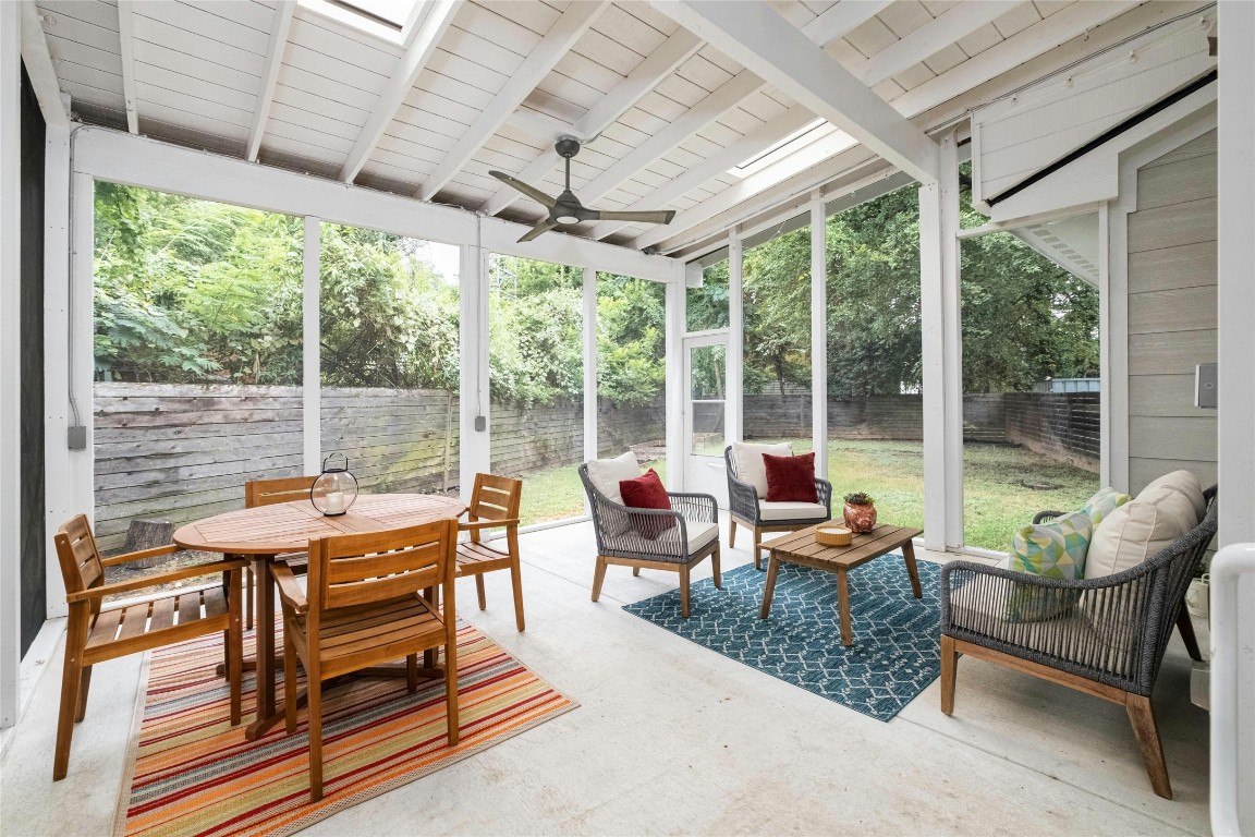 Crown jewel is the screened-in porch right off the kitchen/dining area includes ceiling fan, skylights and electrical outlets