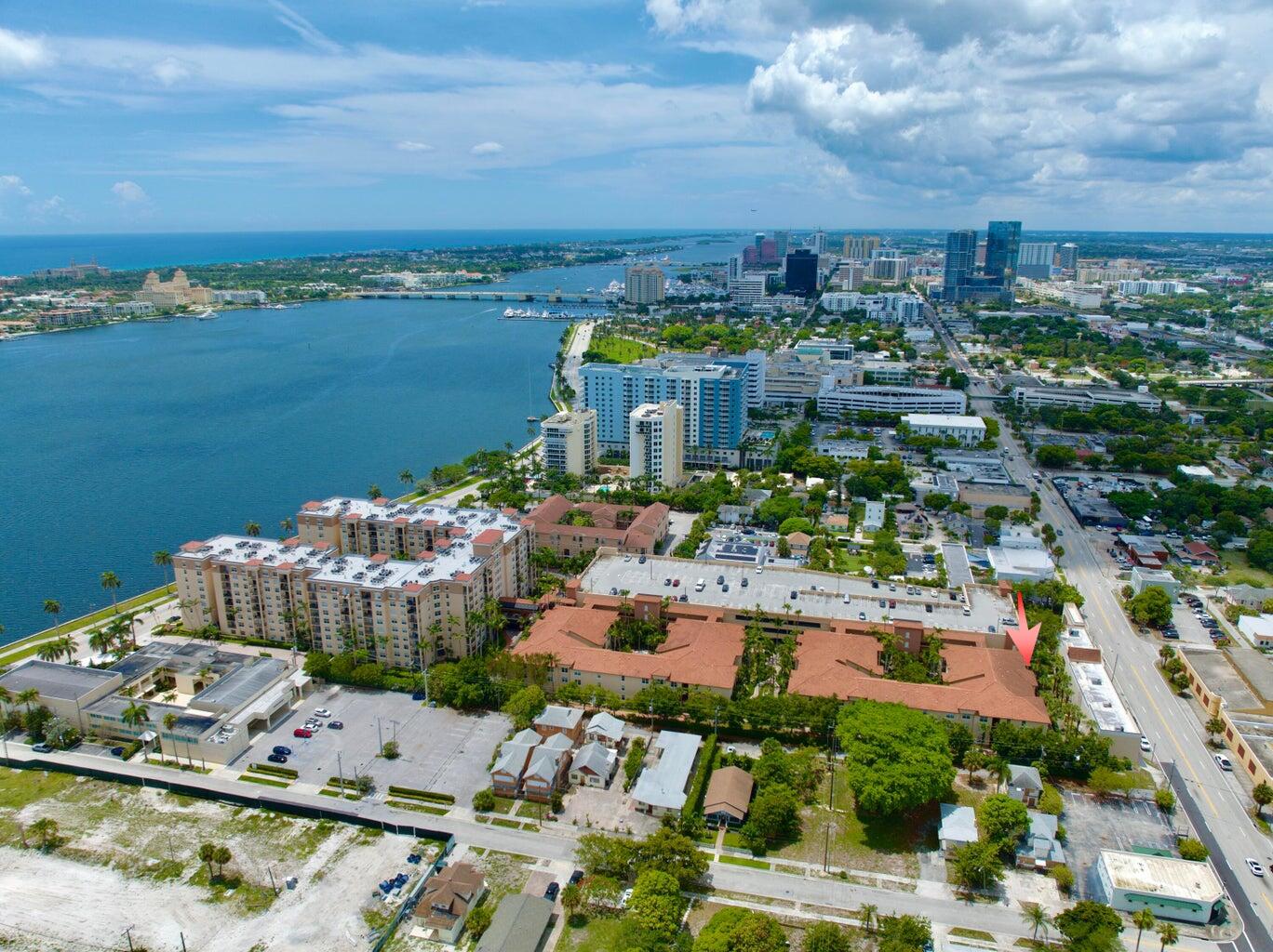 a view of a city and lake