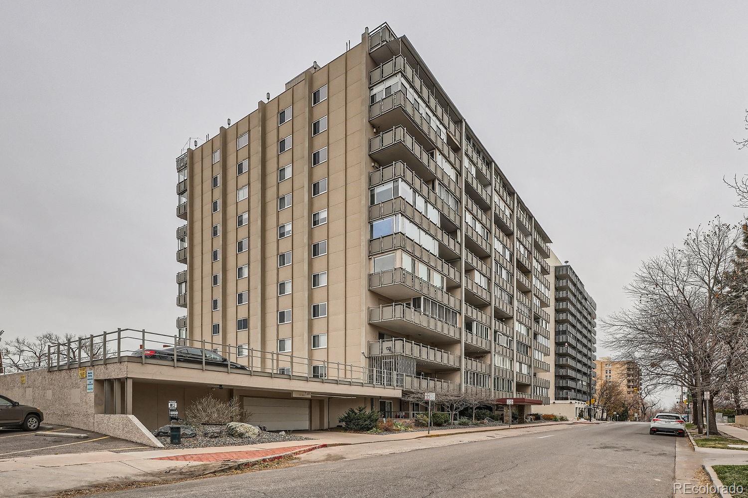 a front view of a building with street view