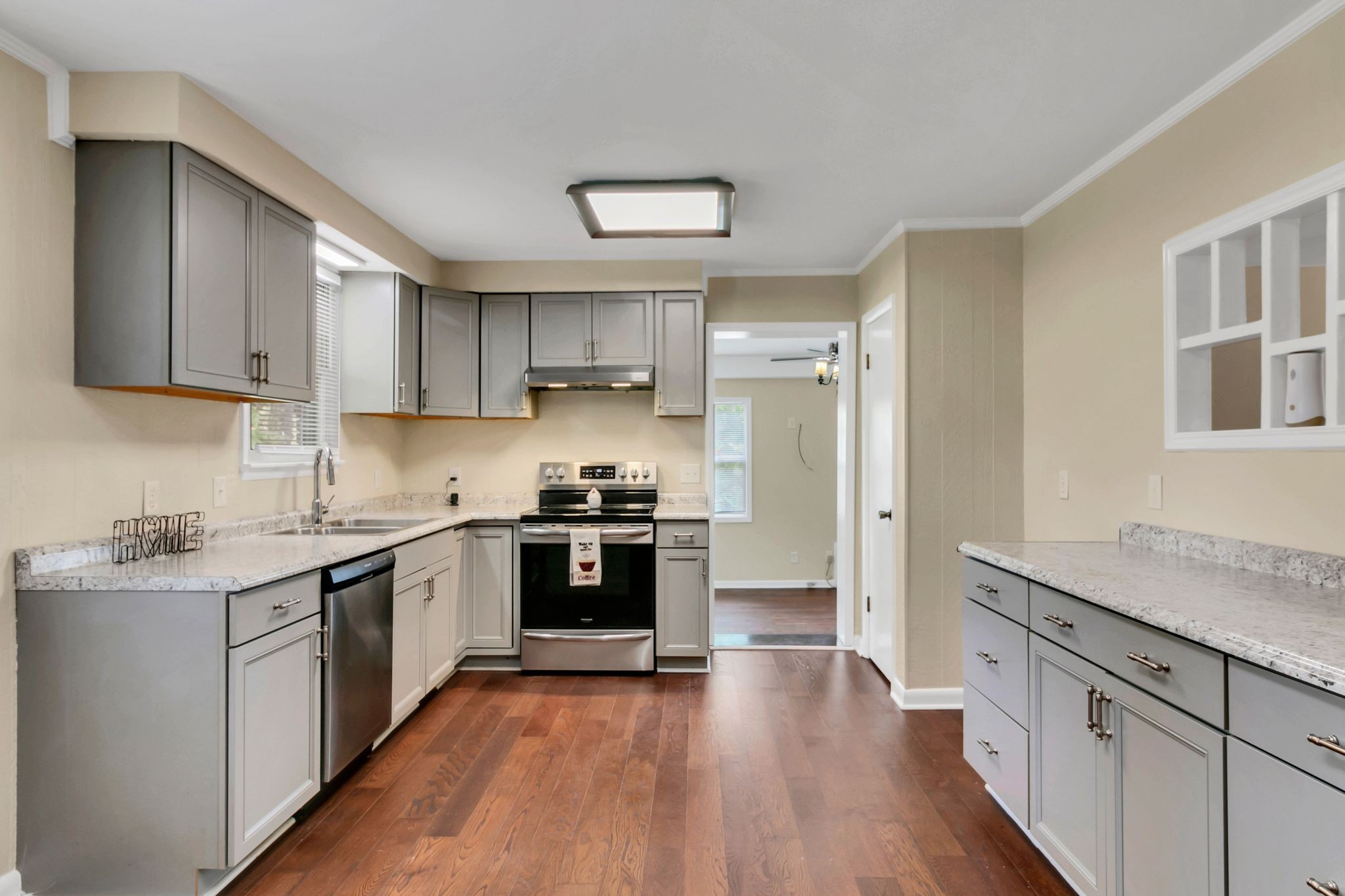 Recently renovated kitchen with ample counter space.