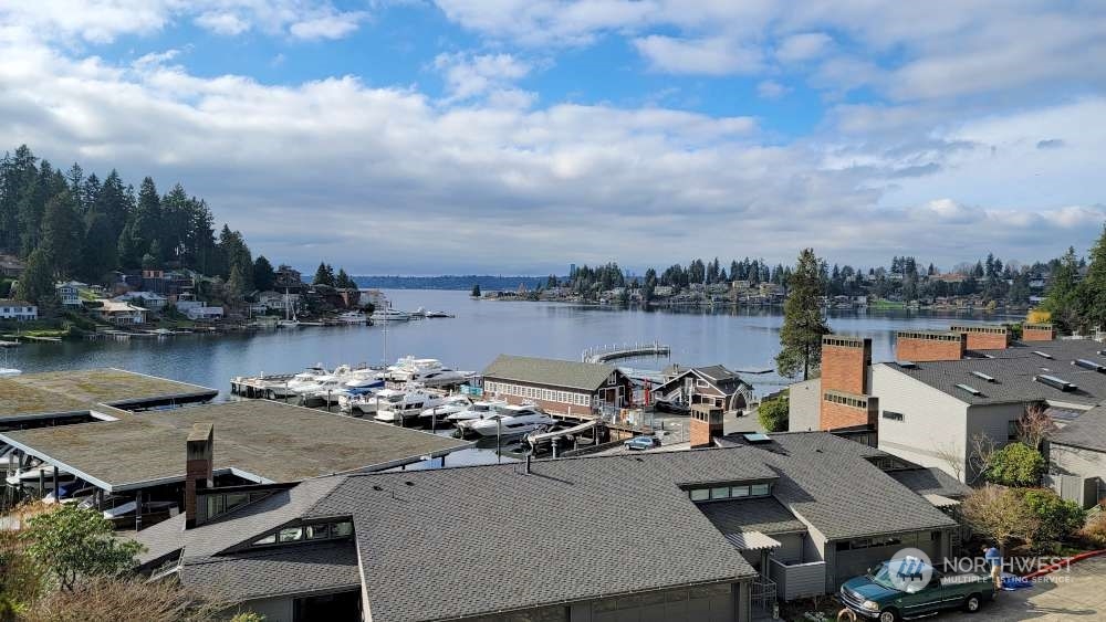 a view of a lake with houses