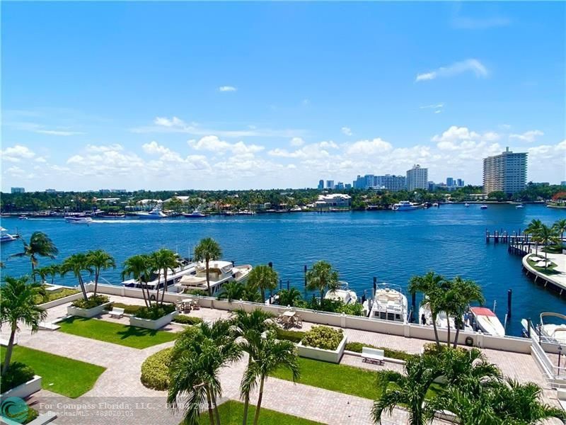 a view of a lake with a city view