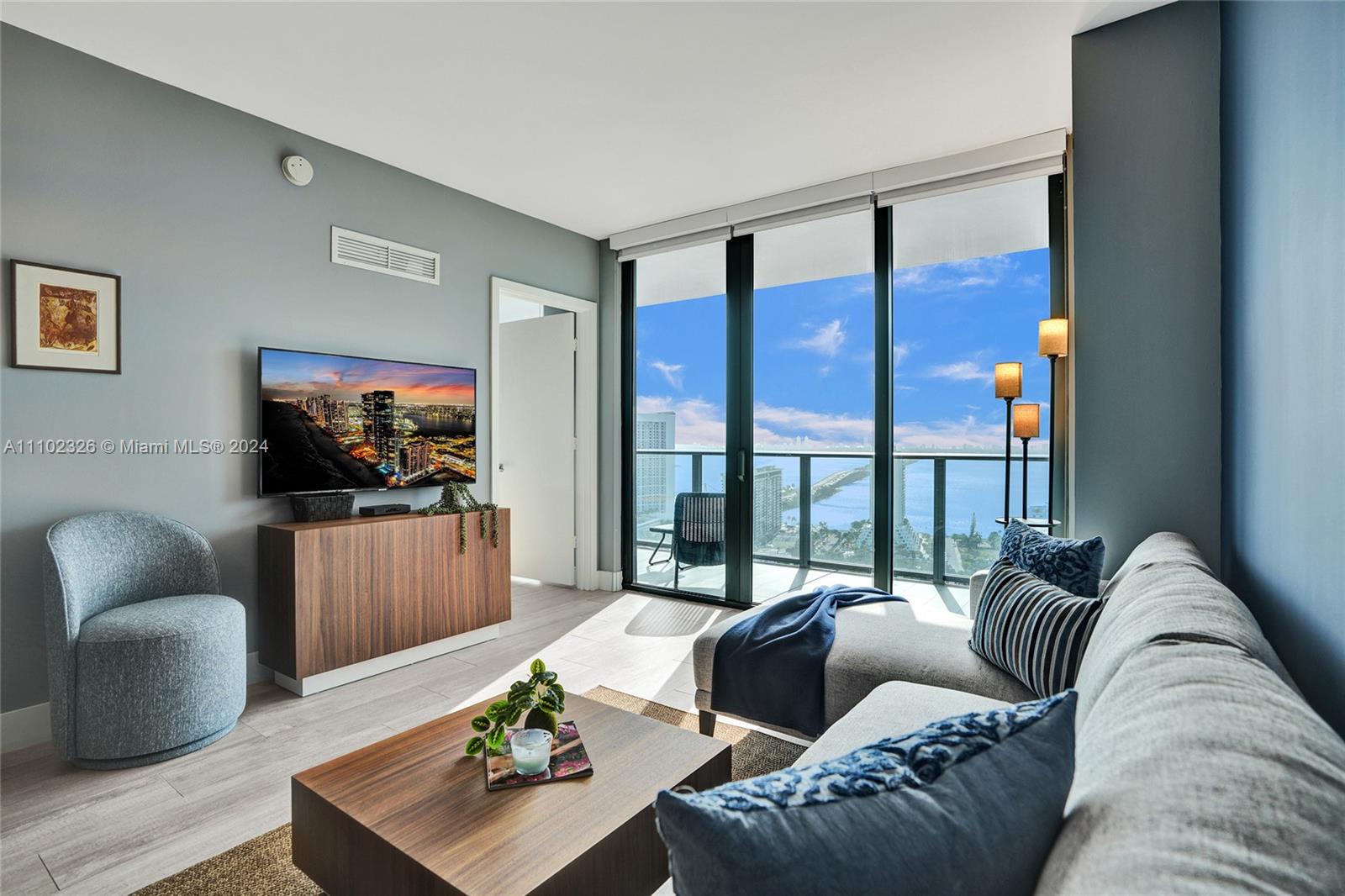 a living room with furniture and a flat screen tv