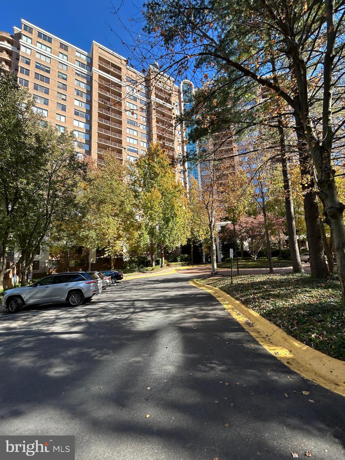 a view of a building with a street