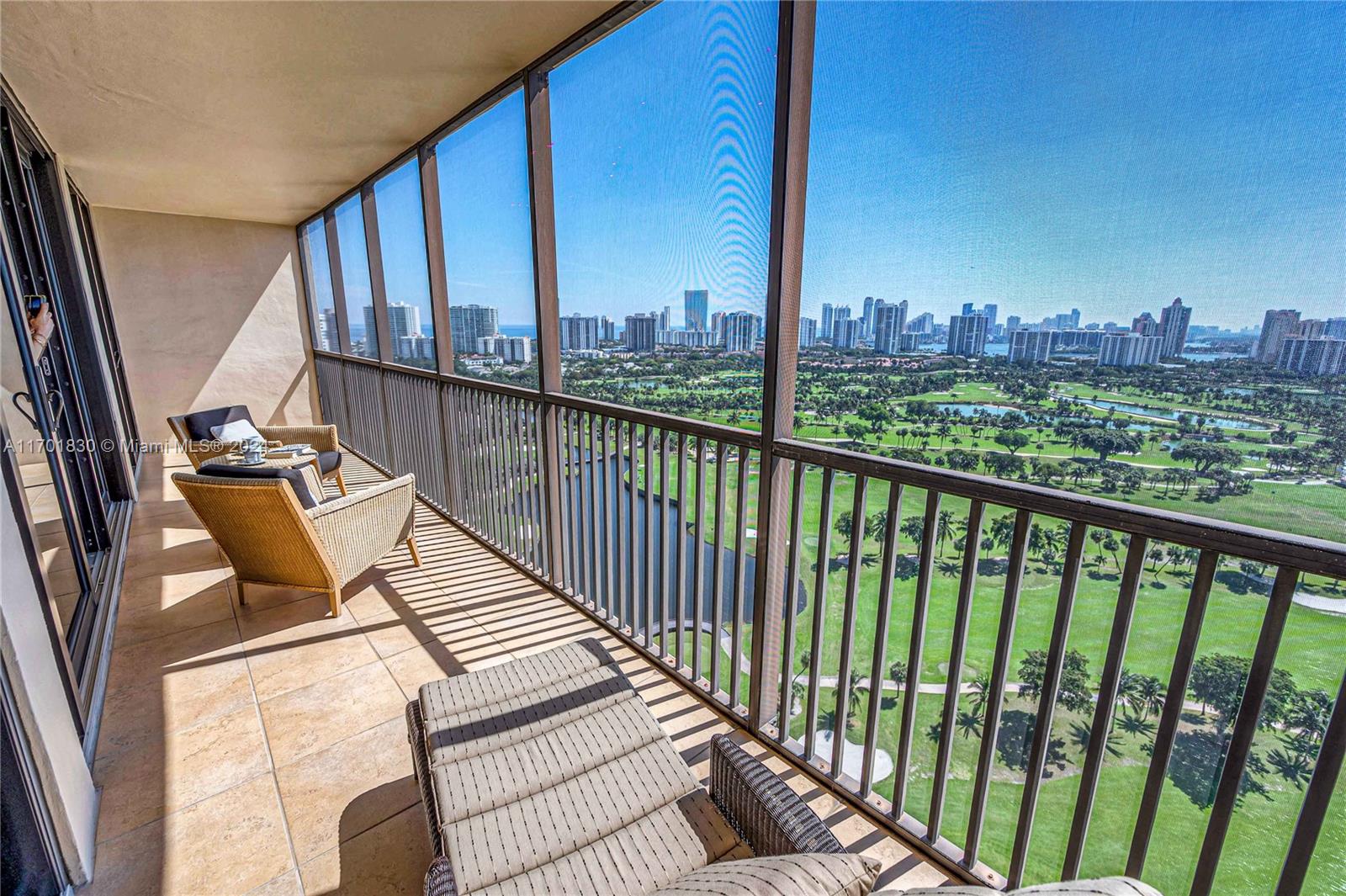 a view of balcony with furniture