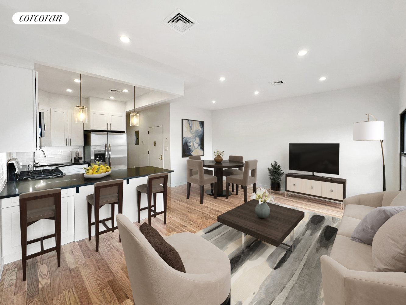 a living room with furniture and a flat screen tv