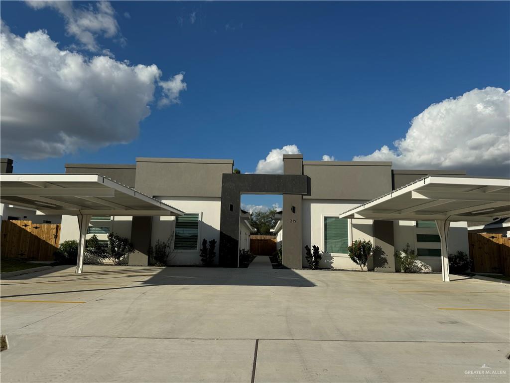 a view of a building with a street