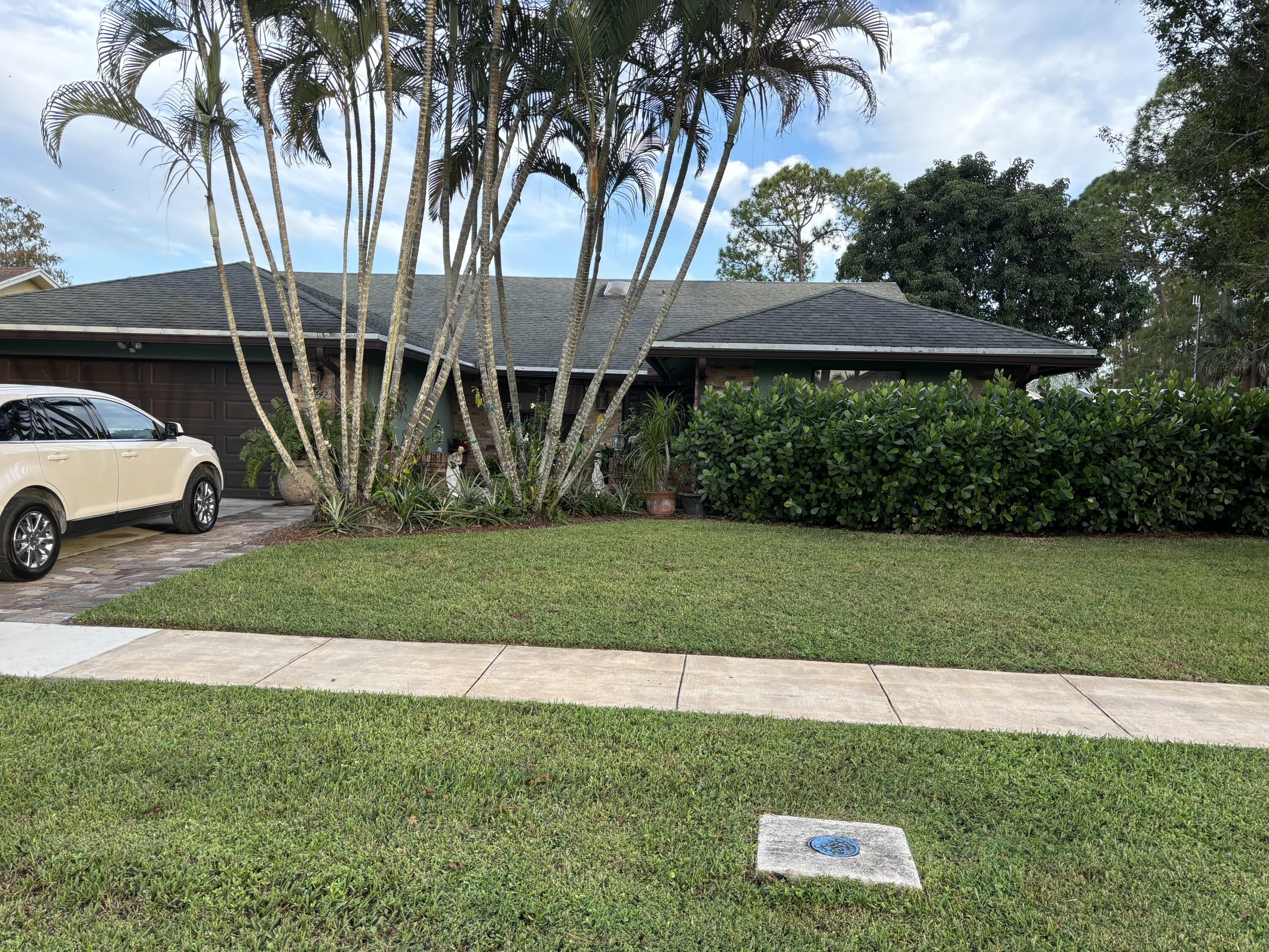 a view of a yard with a patio