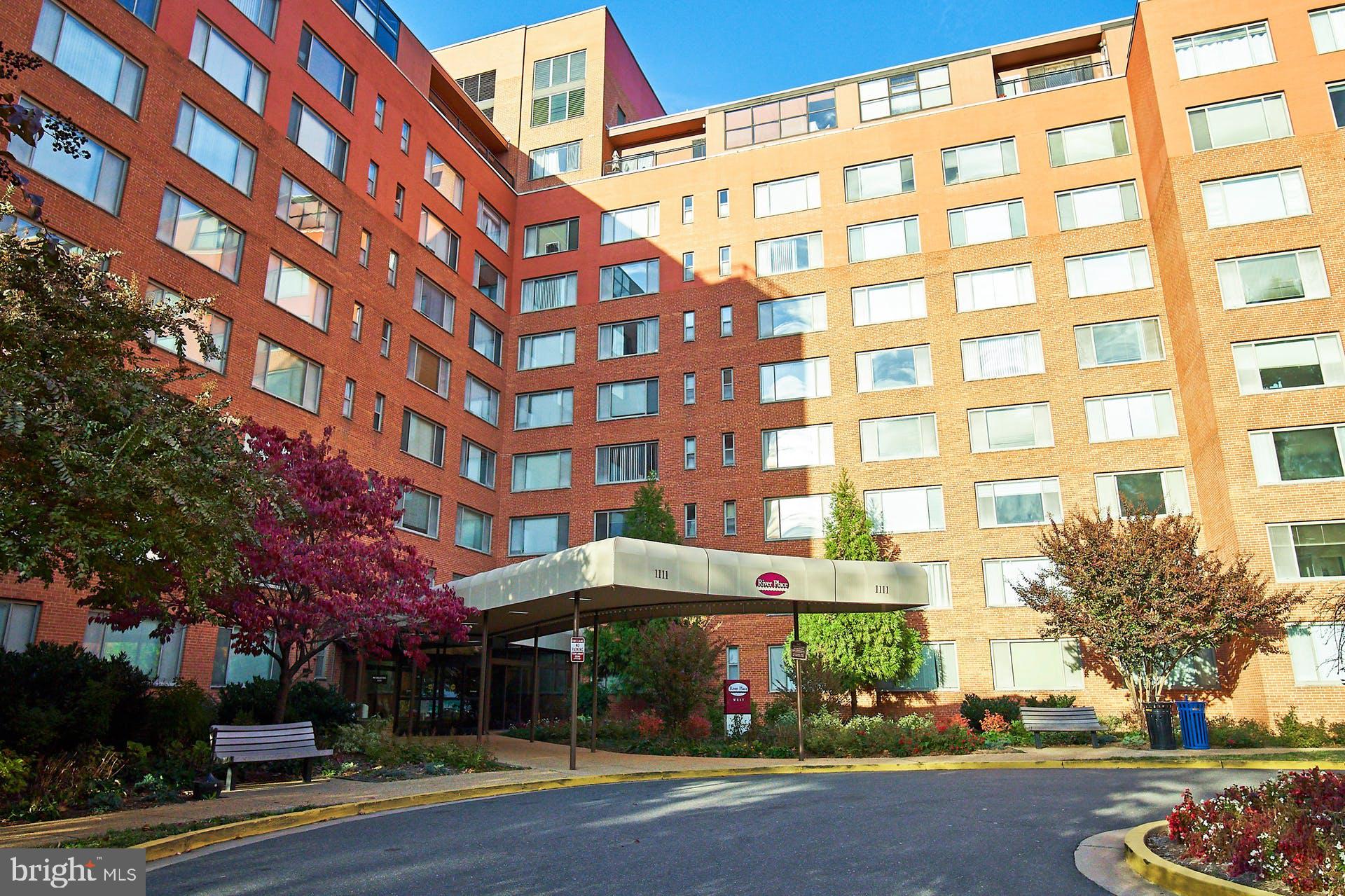 a front view of a building with street