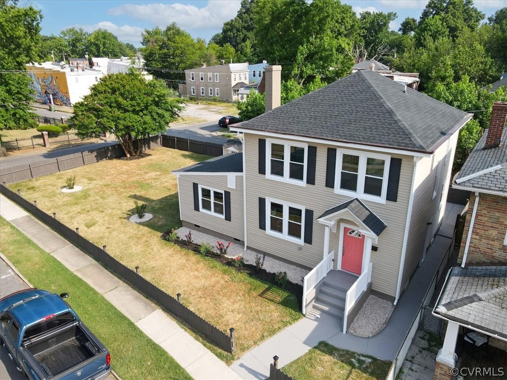 an aerial view of a house