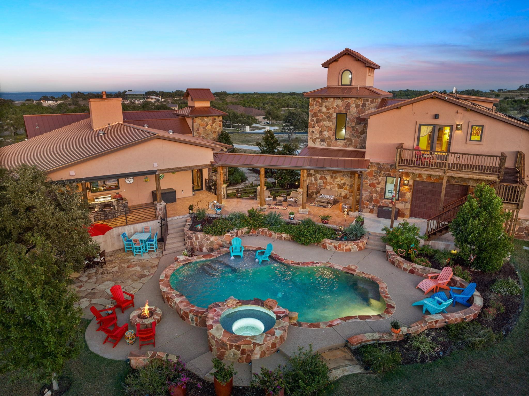 an aerial view of a house