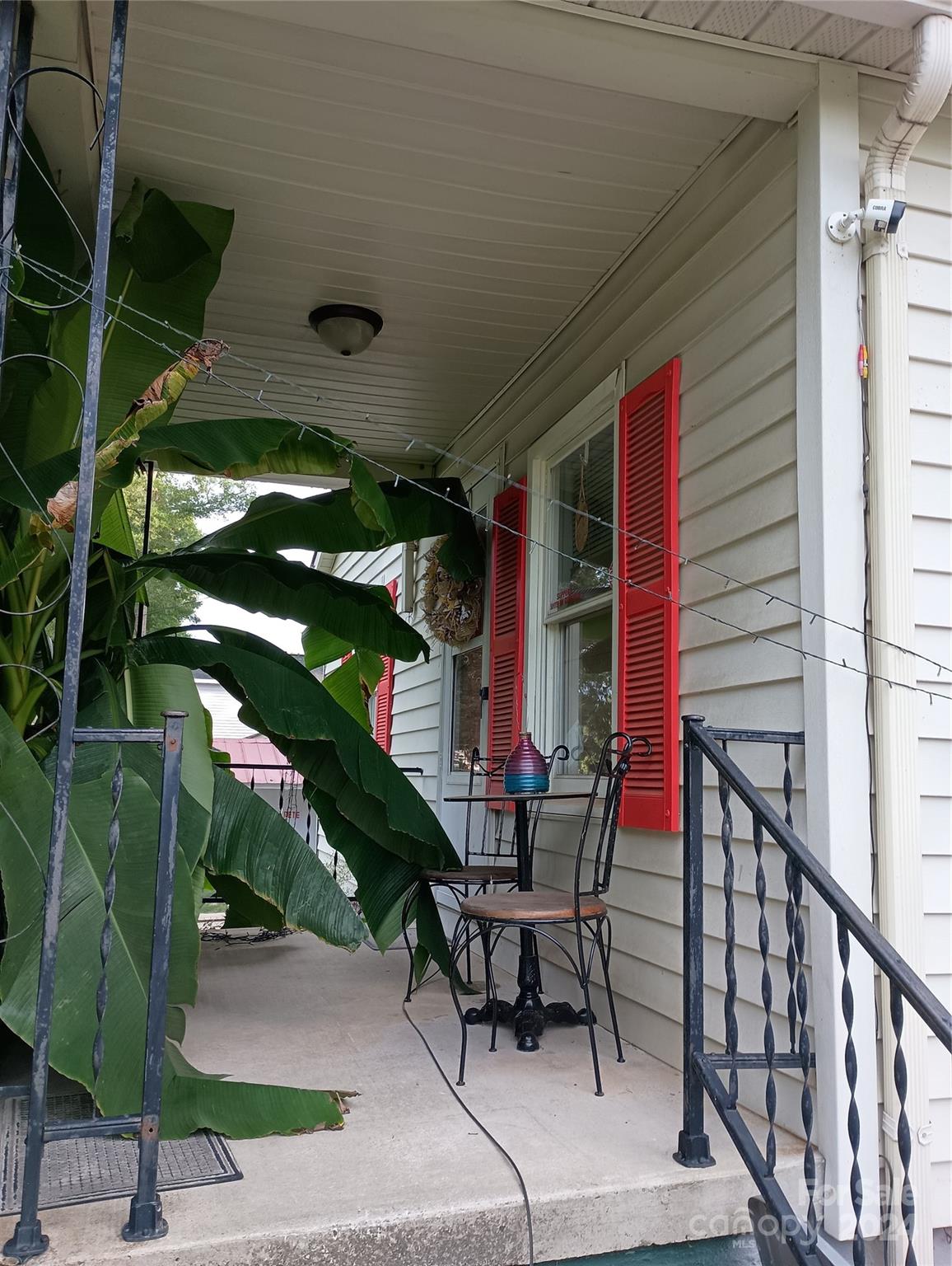 a view of backyard with outdoor seating and plants