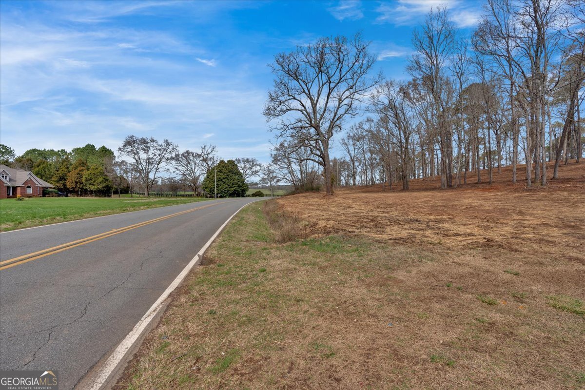 a view of a road with a yard