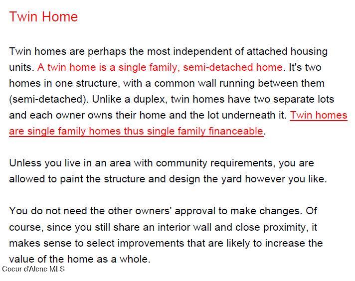 How is a twin home different snip