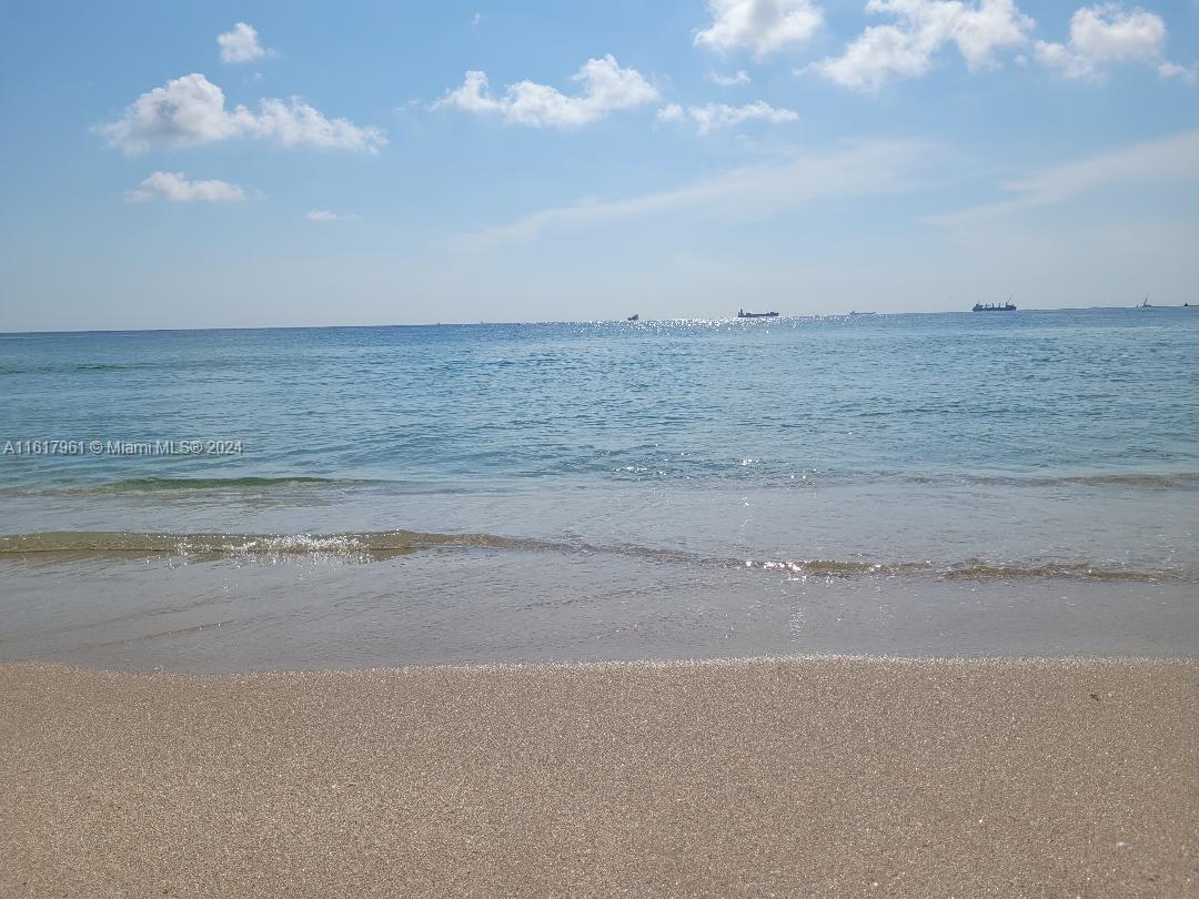 a view of beach and small yard