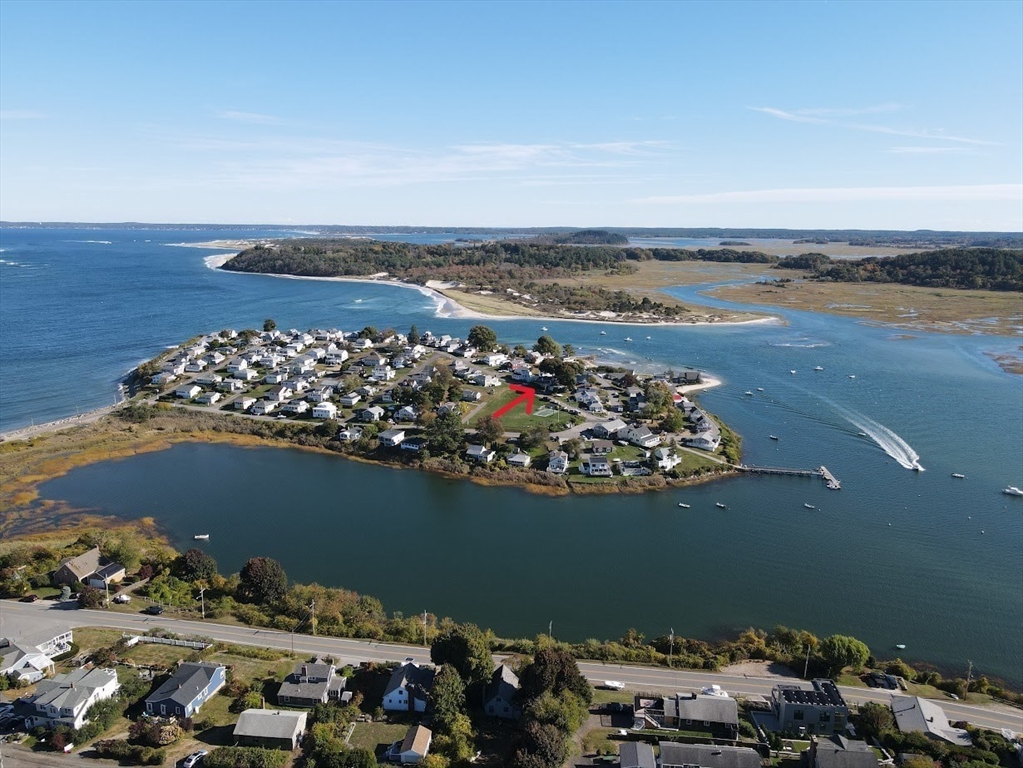 an aerial view of a ocean beach