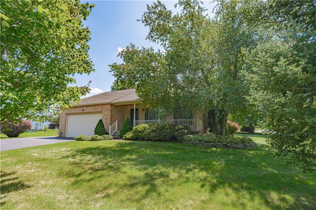 a view of a house with backyard and a tree