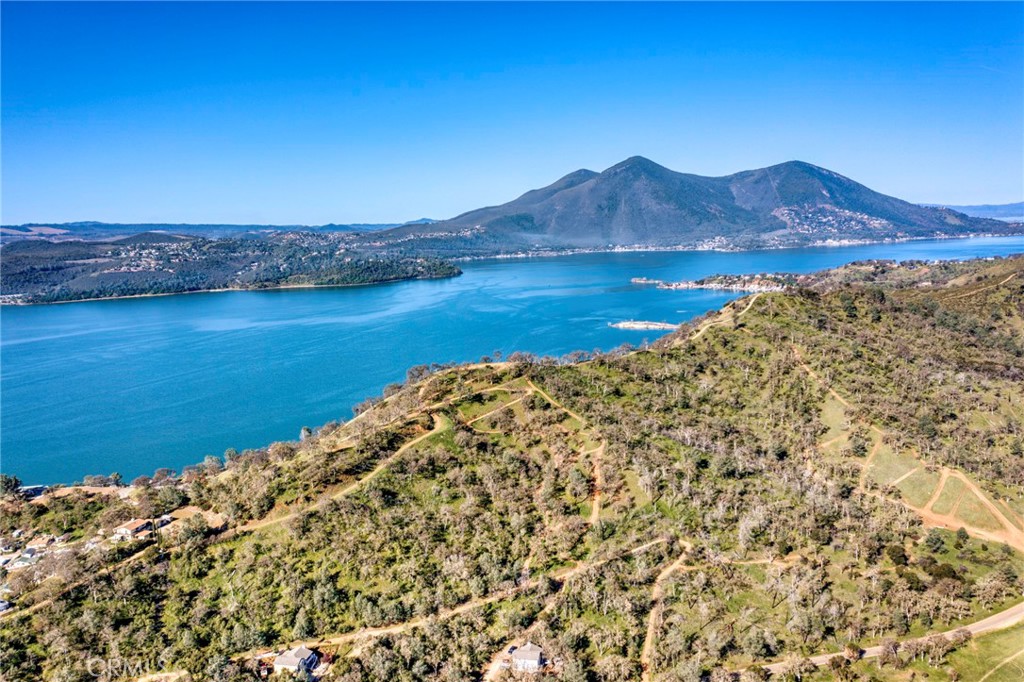 a view of a lake with a mountain in the background