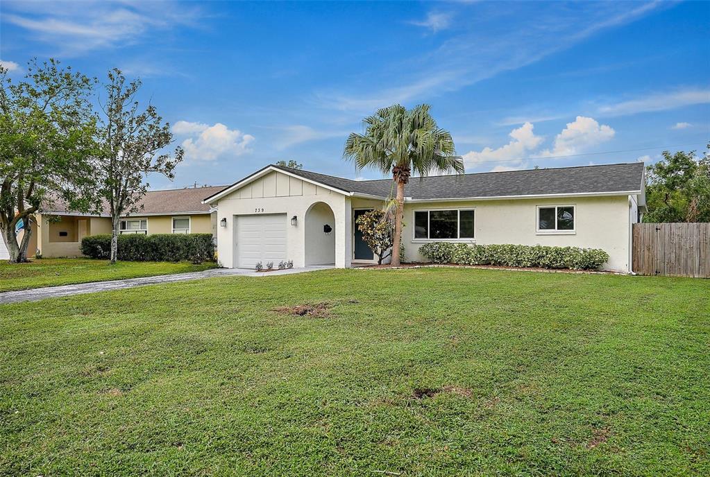 a view of a house with a backyard