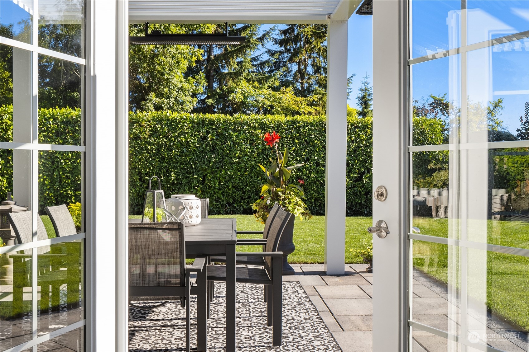 a view of a outdoor seating area