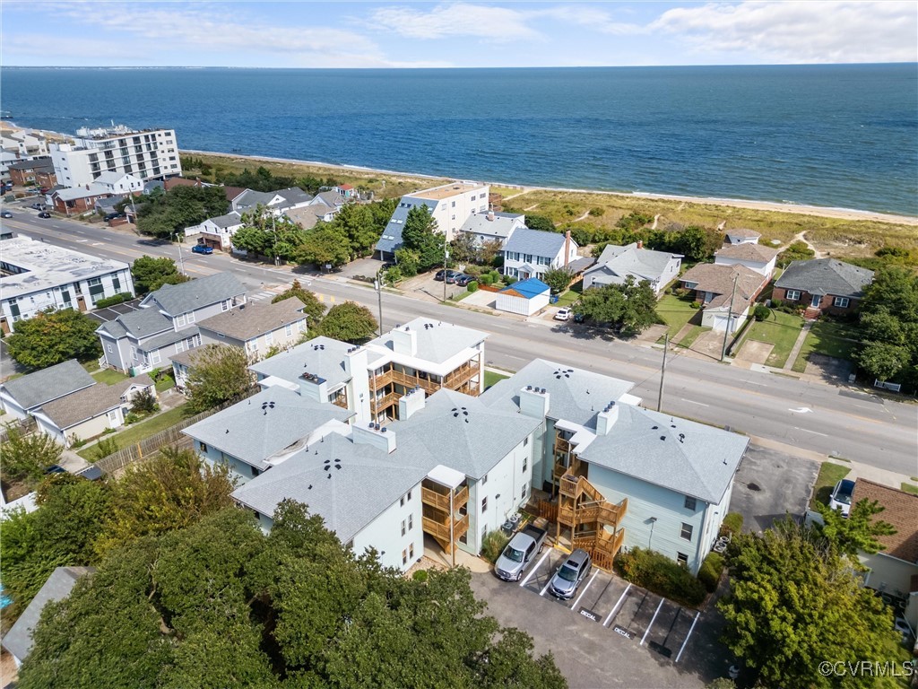 an aerial view of beach and ocean