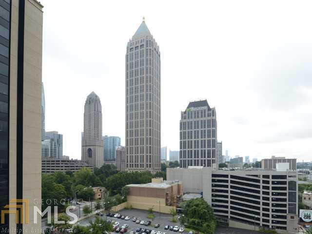 a city view with tall buildings