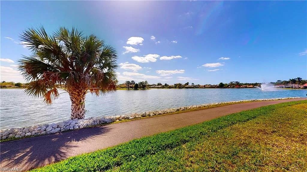 a view of a lake with a beach