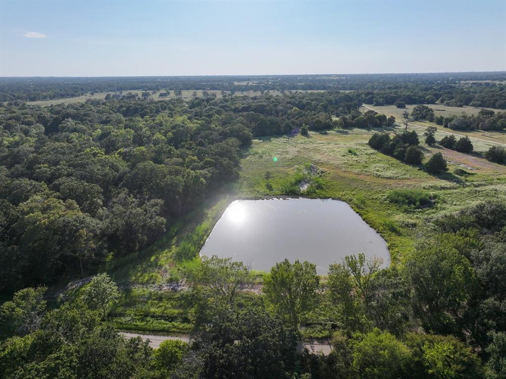 an aerial view of a house with a yard and lake view