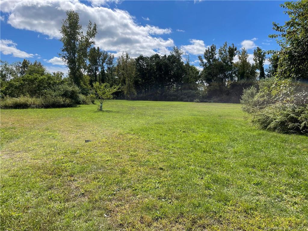 a view of a field with an trees