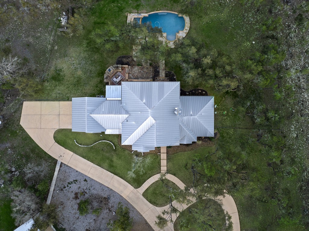 an aerial view of a house