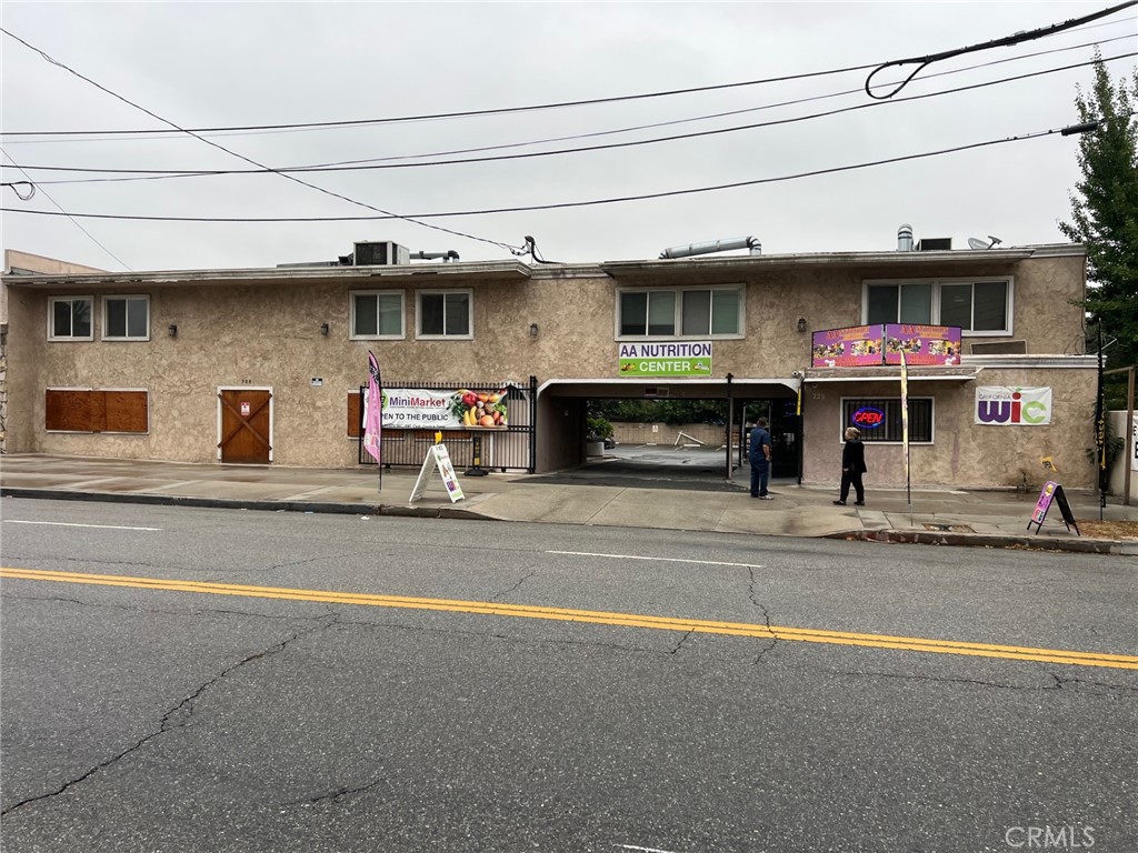 a front view of a building with street