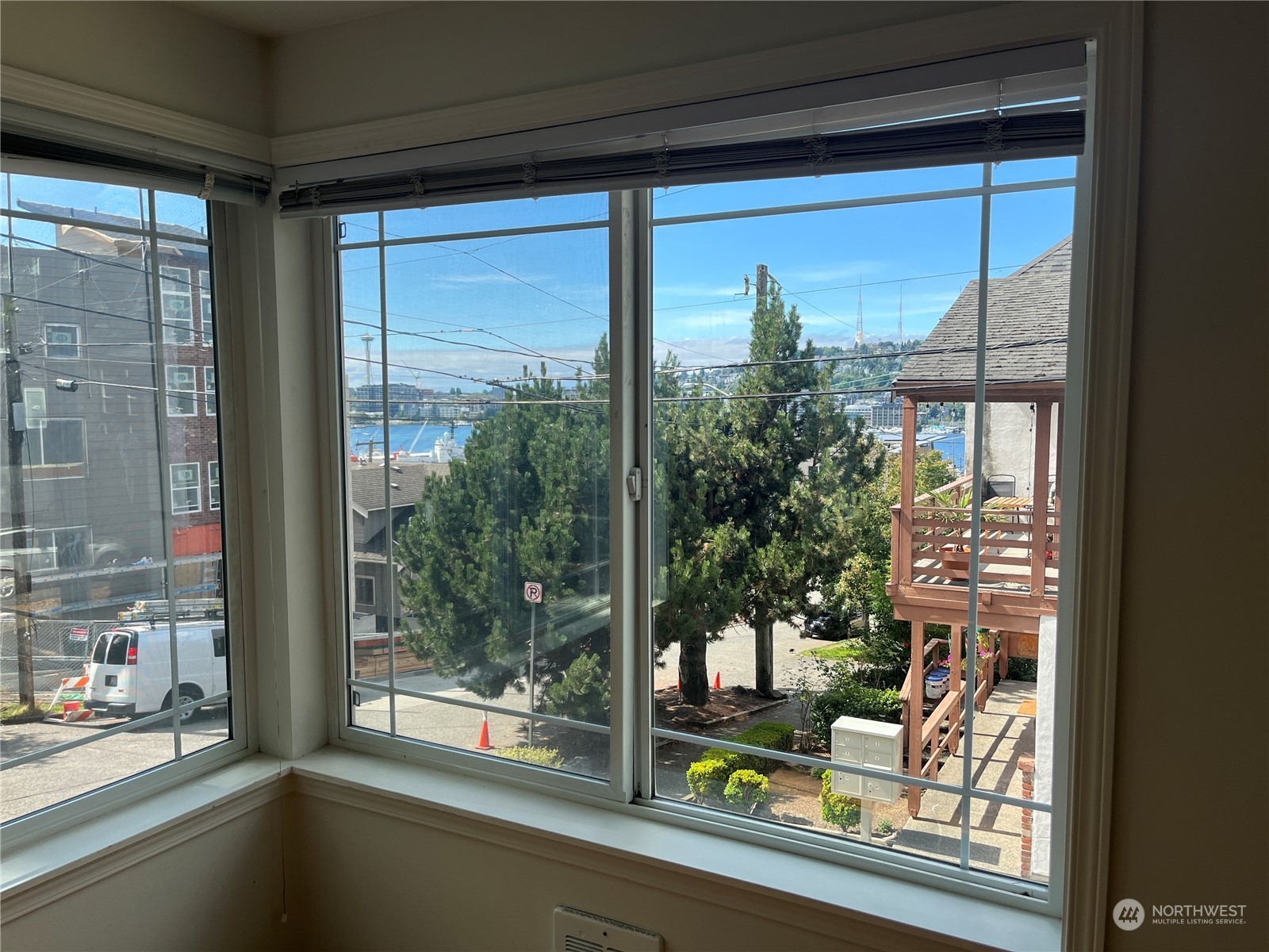 a view of a glass door with a from a window