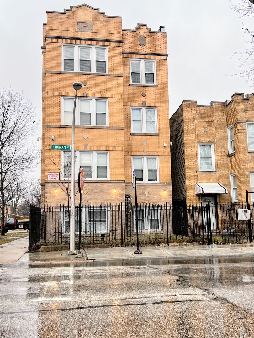 a view of a brick building