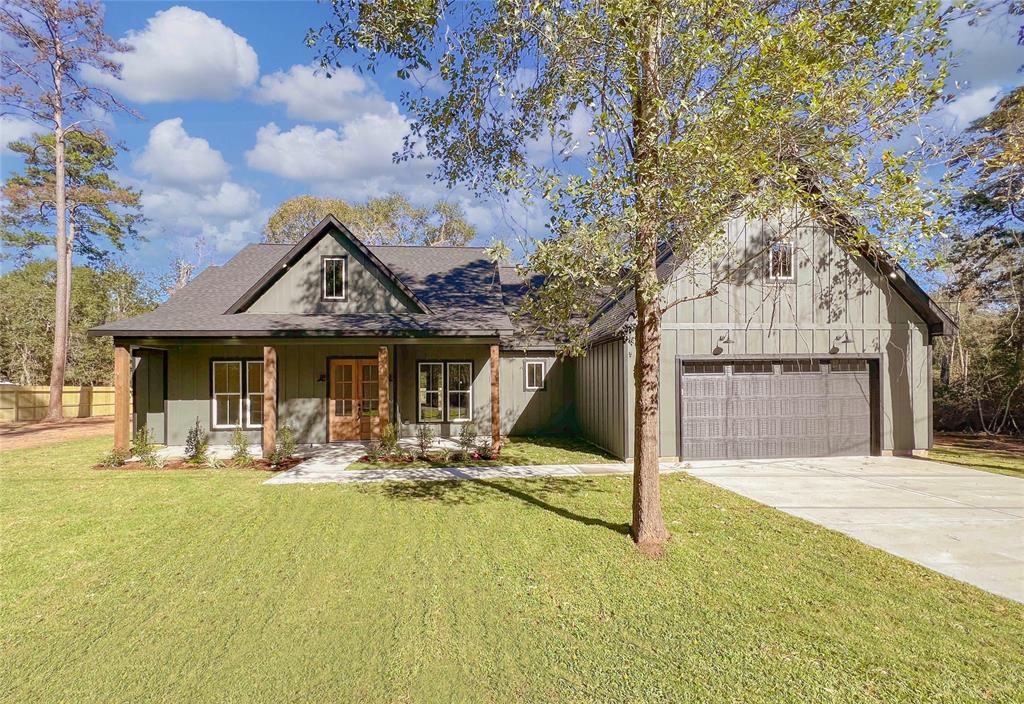 a front view of a house with patio