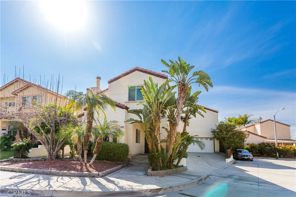 a view of a palm trees in front of a house