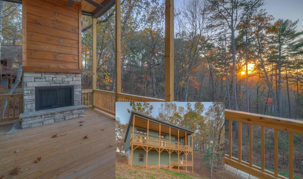 a balcony with furniture and wooden floor