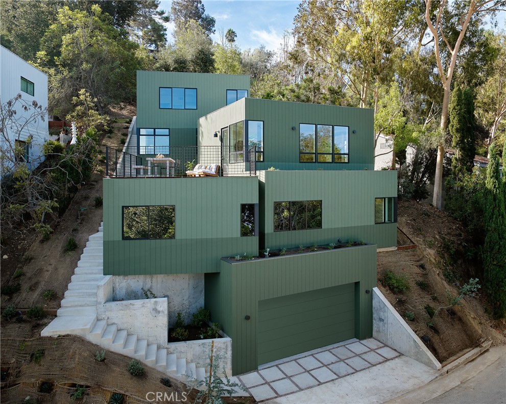 an aerial view of a house