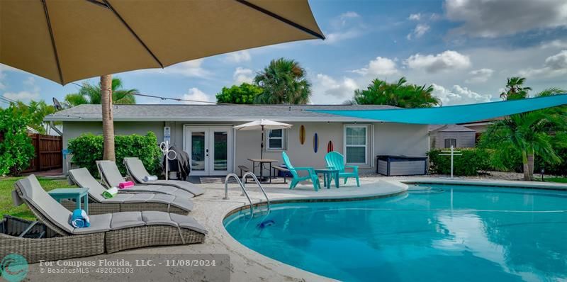 Backyard view with heated salt water pool