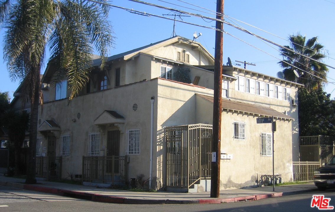 a view of a building on the street