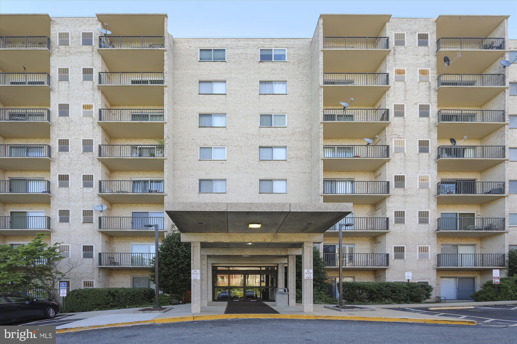 a front view of a multi story building