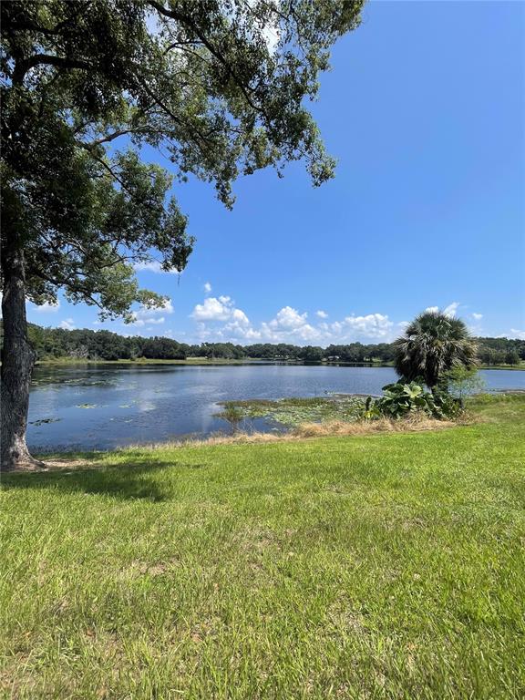 a view of a lake with houses in the back