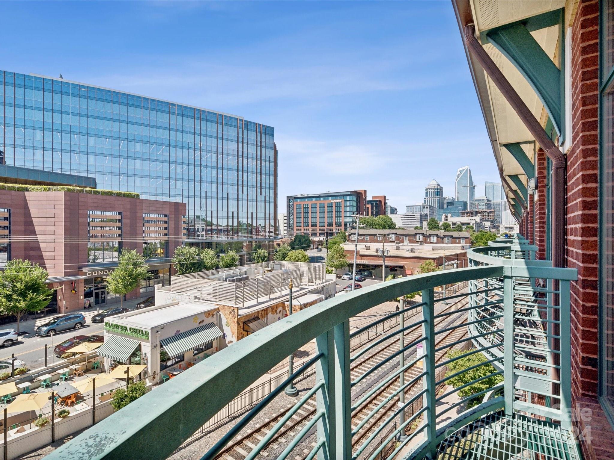 a city view with tall buildings