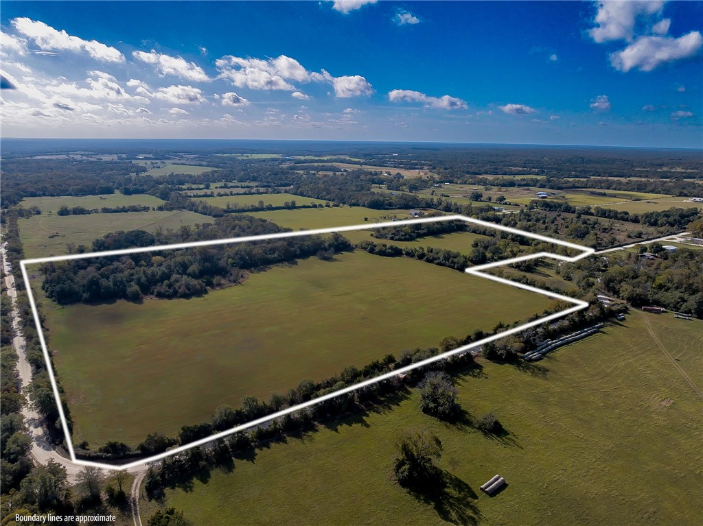 Birds eye view of property with a rural view