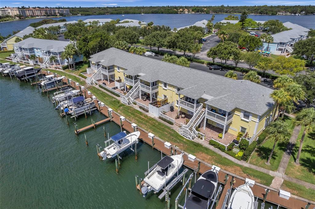 an aerial view of a house with outdoor space