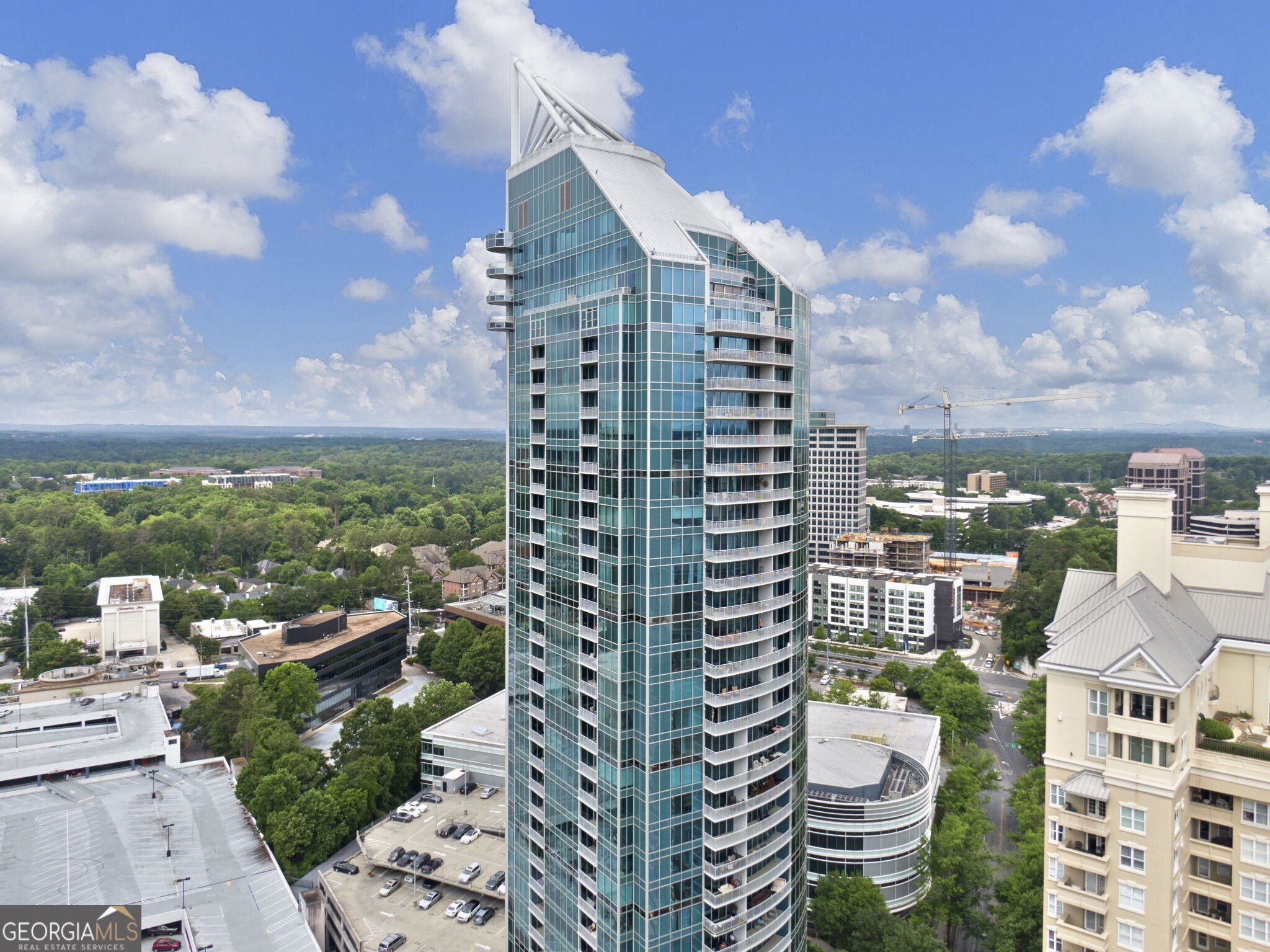 a city view with tall buildings