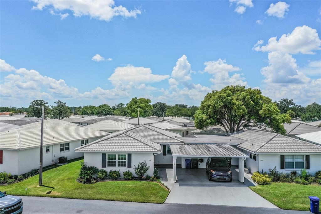 a aerial view of a house with garden